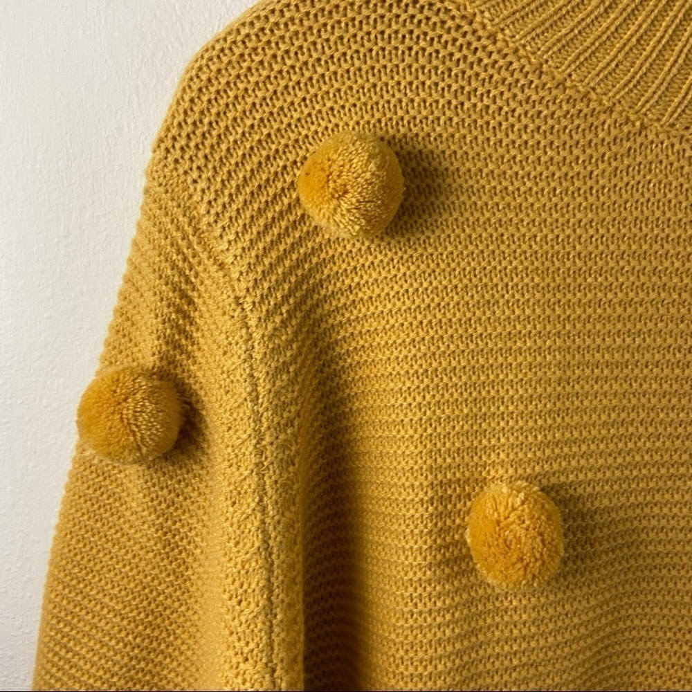 Blushing Heart Gold Pom Pom Knit Pullover Sweater Womens Sz L Mock Neck - Picture 4 of 11